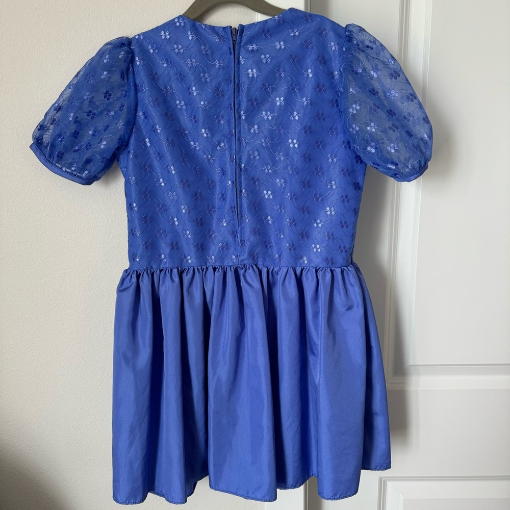 Vintage Allison Ann Floral Blue Dress Size 7 Puff Sleeves 80s 90s Retro Fancy - Picture 8 of 13